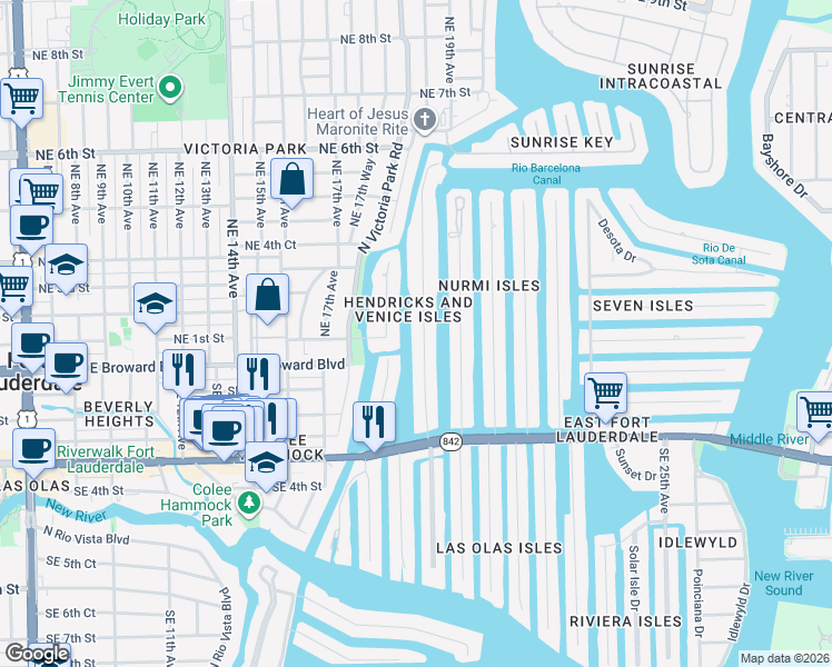 map of restaurants, bars, coffee shops, grocery stores, and more near in Fort Lauderdale