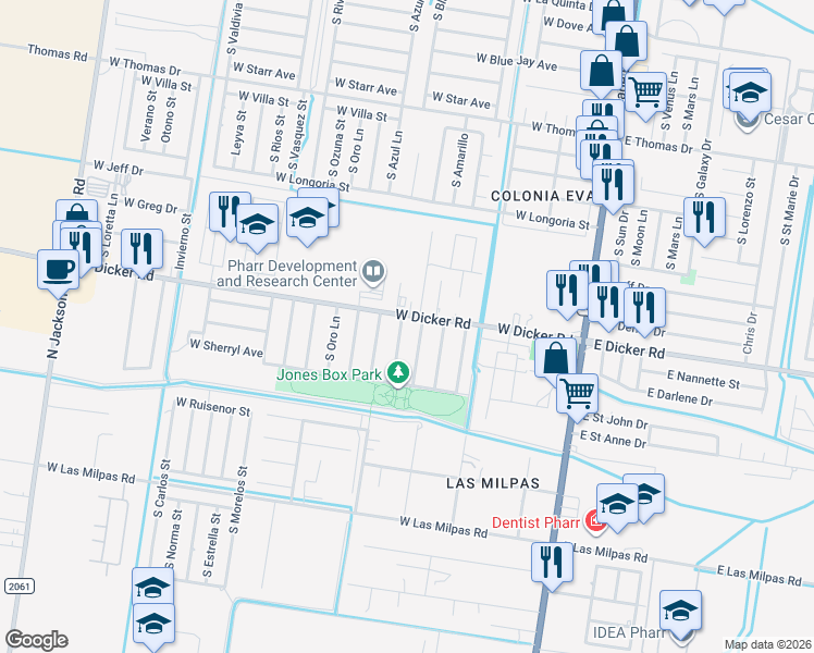 map of restaurants, bars, coffee shops, grocery stores, and more near 7408 South Blanca Lane in Pharr