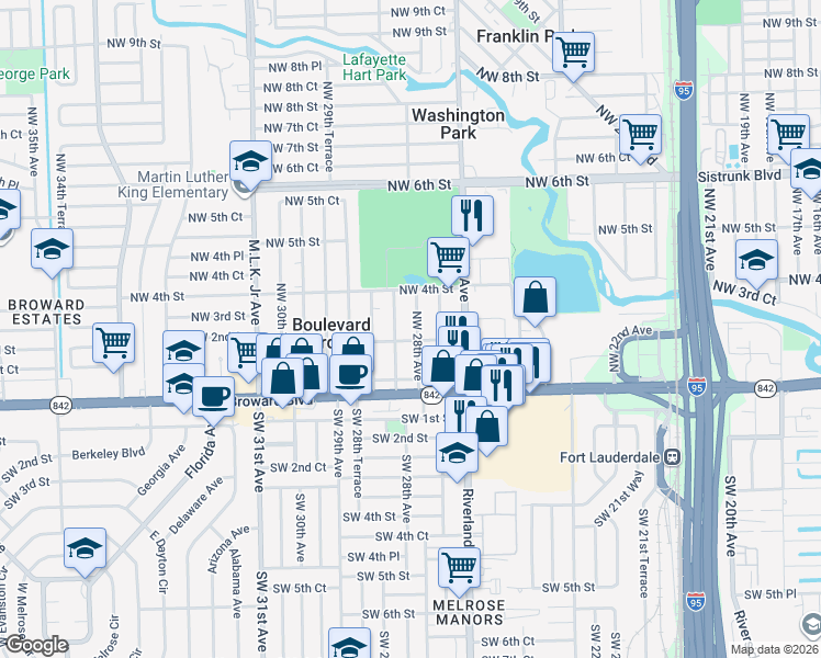 map of restaurants, bars, coffee shops, grocery stores, and more near 205 Northwest 27th Terrace in Fort Lauderdale