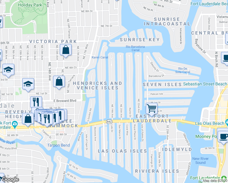 map of restaurants, bars, coffee shops, grocery stores, and more near 93 Isle of Venice Drive in Fort Lauderdale