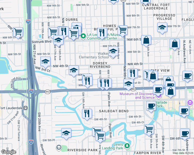 map of restaurants, bars, coffee shops, grocery stores, and more near 1220 Northwest 3rd Street in Fort Lauderdale