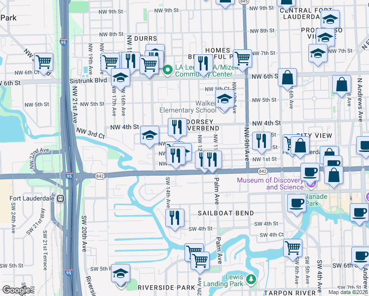 map of restaurants, bars, coffee shops, grocery stores, and more near 1220 Northwest 3rd Street in Fort Lauderdale