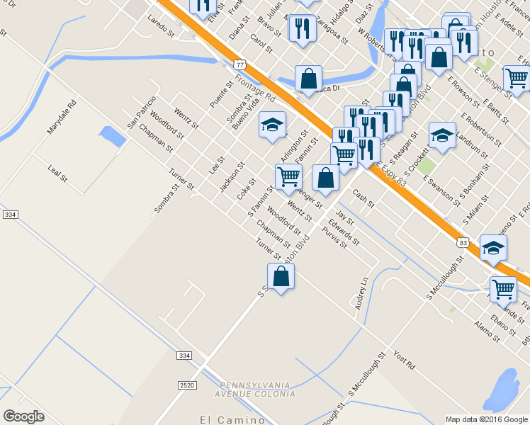 map of restaurants, bars, coffee shops, grocery stores, and more near 323 Woodford Street in San Benito