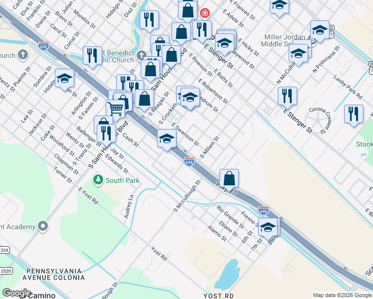 map of restaurants, bars, coffee shops, grocery stores, and more near 690 South Bonham Street in San Benito
