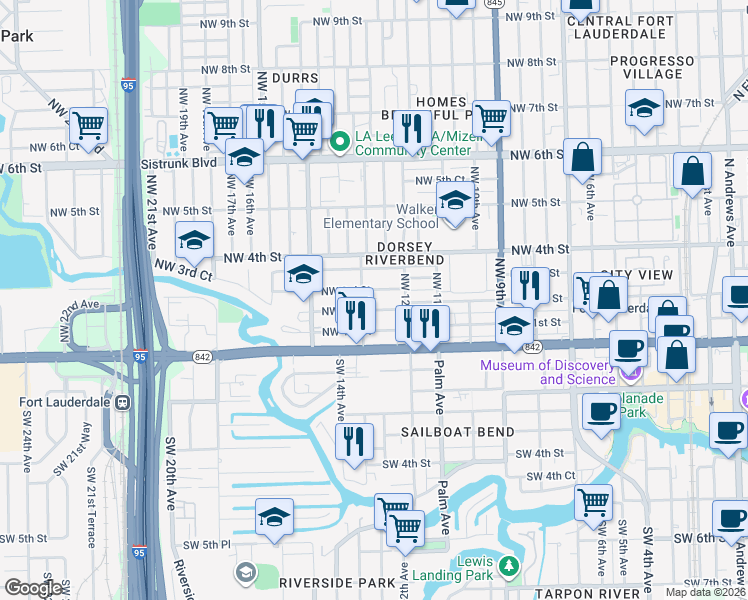 map of restaurants, bars, coffee shops, grocery stores, and more near 1220 Northwest 3rd Street in Fort Lauderdale