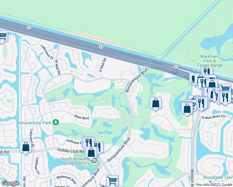 map of restaurants, bars, coffee shops, grocery stores, and more near 16549 Botaniko Drive North in Weston