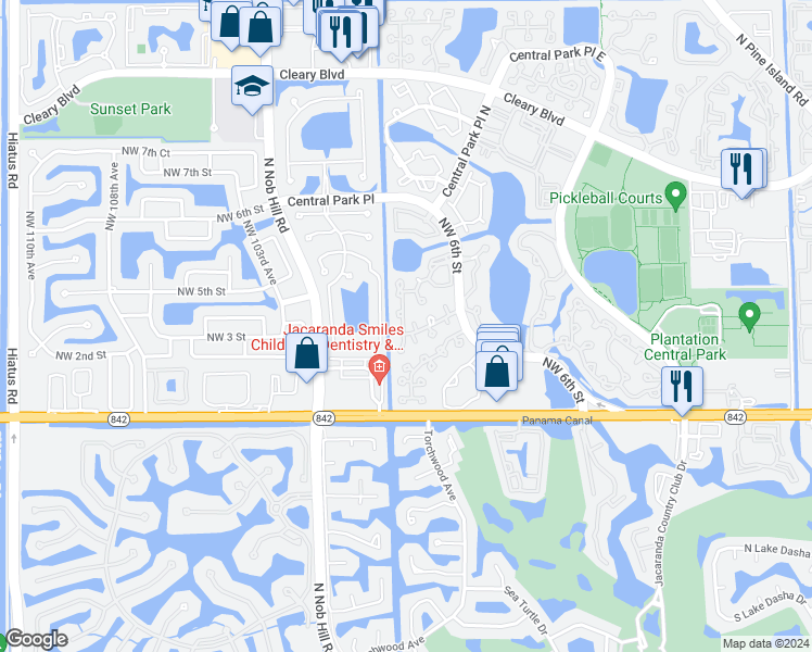 map of restaurants, bars, coffee shops, grocery stores, and more near 9873 Northwest 2nd Court in Plantation