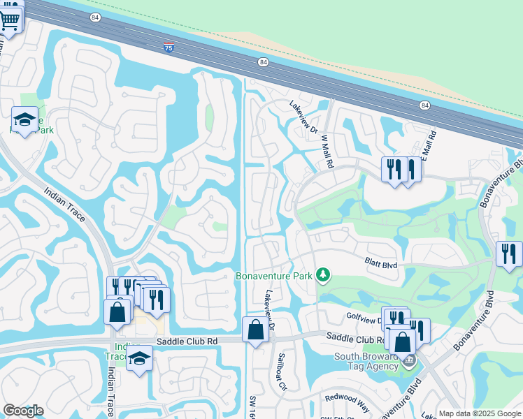 map of restaurants, bars, coffee shops, grocery stores, and more near 350 Lakeview Drive in Weston