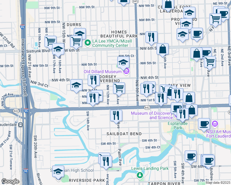 map of restaurants, bars, coffee shops, grocery stores, and more near 203 Northwest 11th Avenue in Fort Lauderdale
