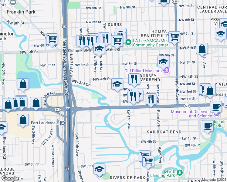 map of restaurants, bars, coffee shops, grocery stores, and more near 1530 Northwest 3rd Street in Fort Lauderdale