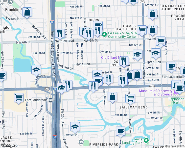 map of restaurants, bars, coffee shops, grocery stores, and more near 1530 Northwest 3rd Street in Fort Lauderdale