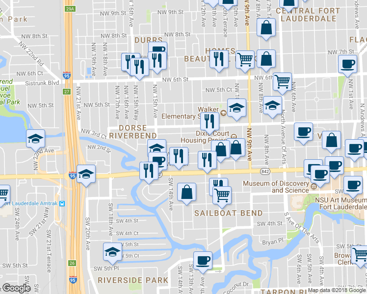 map of restaurants, bars, coffee shops, grocery stores, and more near 228 Northwest 14th Avenue in Fort Lauderdale