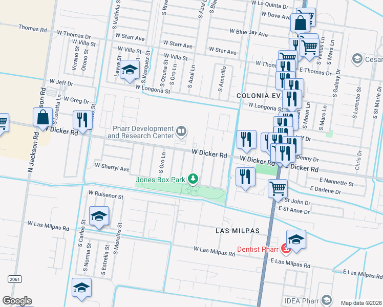 map of restaurants, bars, coffee shops, grocery stores, and more near 7408 S Blanca Ln in Pharr