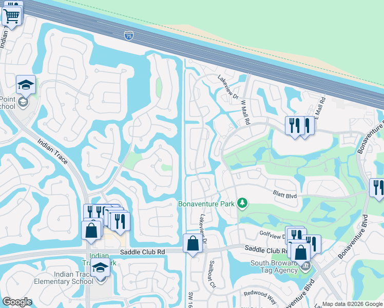 map of restaurants, bars, coffee shops, grocery stores, and more near 350 Lakeview Drive in Weston