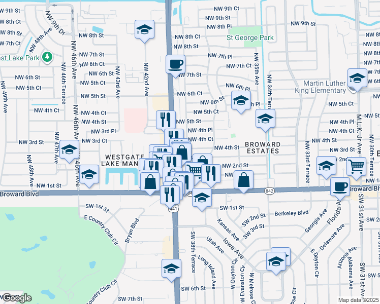 map of restaurants, bars, coffee shops, grocery stores, and more near 3896 Northwest 4th Street in Fort Lauderdale