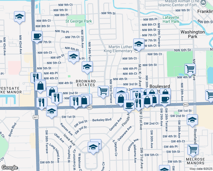 map of restaurants, bars, coffee shops, grocery stores, and more near 236 Northwest 34th Avenue in Fort Lauderdale