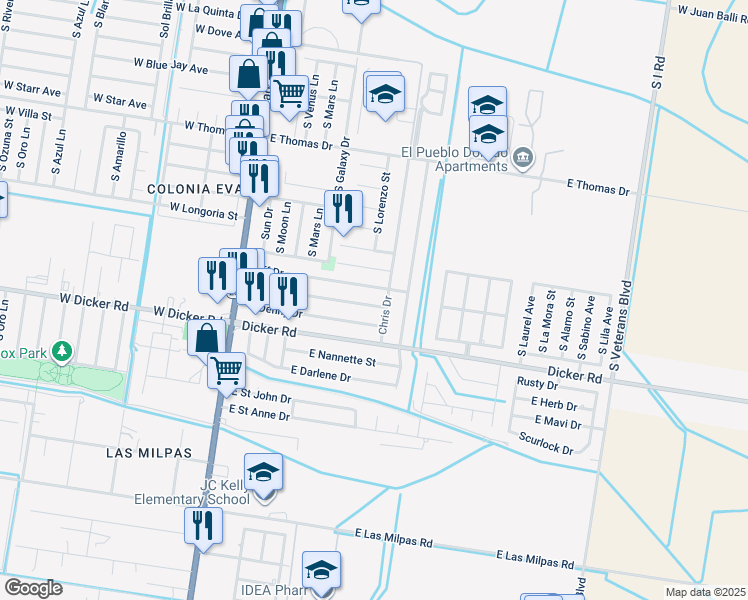 map of restaurants, bars, coffee shops, grocery stores, and more near 349 Greg Drive in Pharr