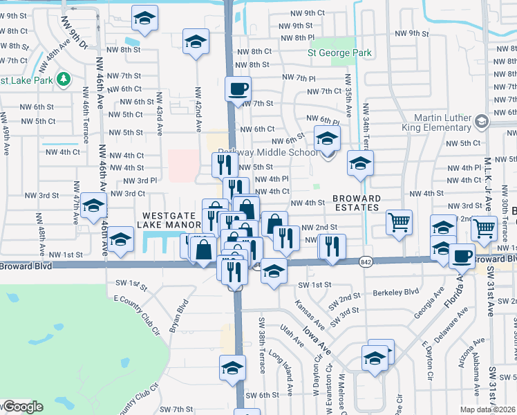 map of restaurants, bars, coffee shops, grocery stores, and more near 3896 Northwest 4th Street in Fort Lauderdale