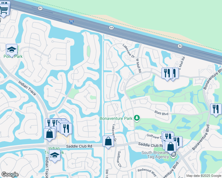 map of restaurants, bars, coffee shops, grocery stores, and more near 350 Lakeview Drive in Weston
