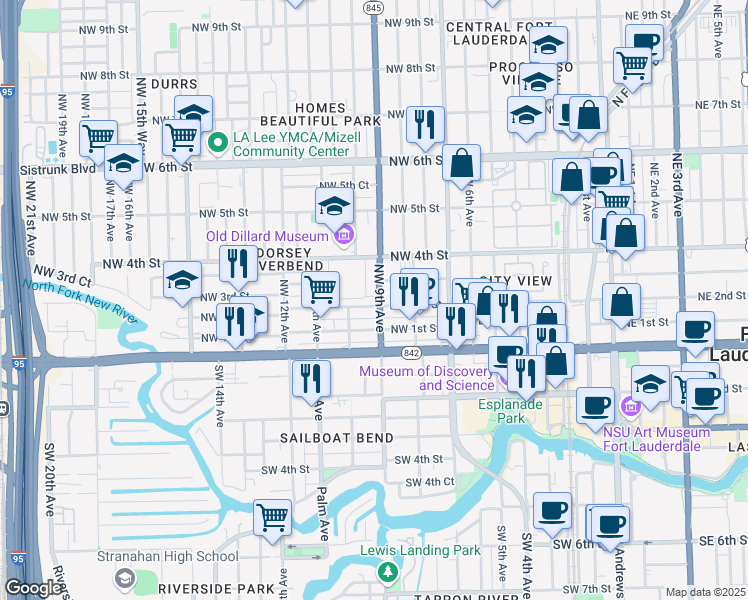 map of restaurants, bars, coffee shops, grocery stores, and more near 906 South Dixie Court in Fort Lauderdale