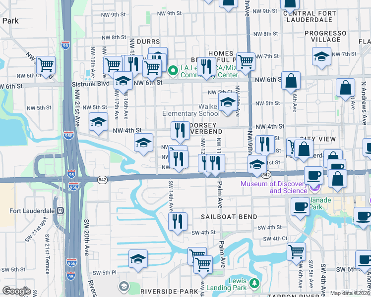 map of restaurants, bars, coffee shops, grocery stores, and more near 1216 Northwest 3rd Street in Fort Lauderdale