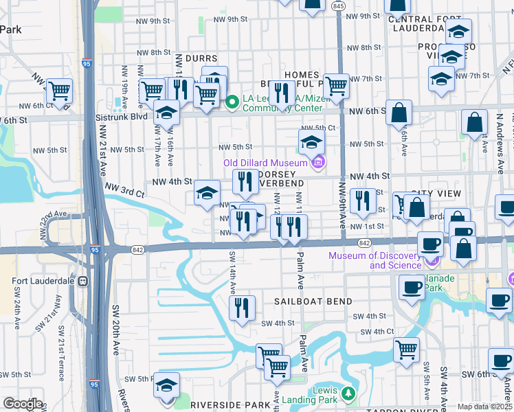map of restaurants, bars, coffee shops, grocery stores, and more near 1220 Northwest 3rd Street in Fort Lauderdale