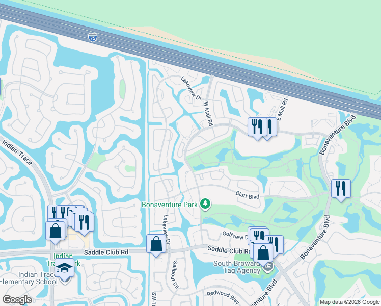 map of restaurants, bars, coffee shops, grocery stores, and more near 16784 Natures Way in Weston