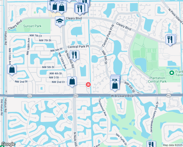map of restaurants, bars, coffee shops, grocery stores, and more near 219 Northwest 100th Avenue in Plantation