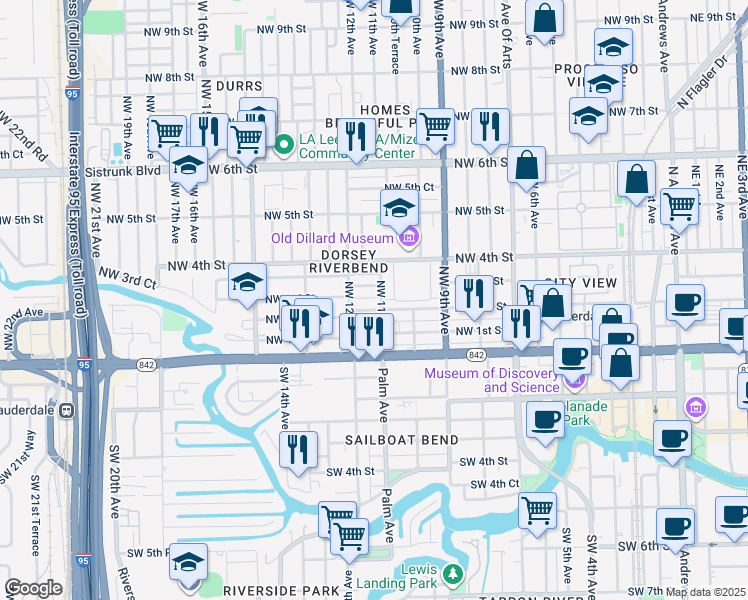 map of restaurants, bars, coffee shops, grocery stores, and more near 1125 Northwest 2nd Street in Fort Lauderdale