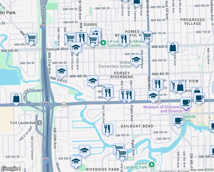 map of restaurants, bars, coffee shops, grocery stores, and more near 1408 Northwest 3rd Street in Fort Lauderdale
