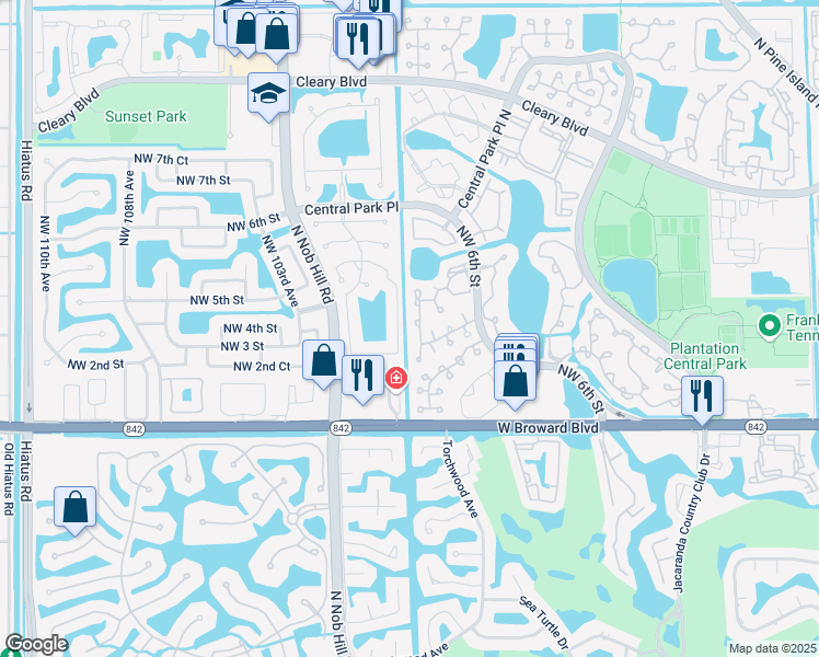 map of restaurants, bars, coffee shops, grocery stores, and more near 219 Northwest 100th Avenue in Plantation