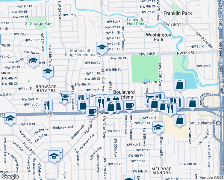 map of restaurants, bars, coffee shops, grocery stores, and more near 295 Northwest 30th Avenue in Pompano Beach