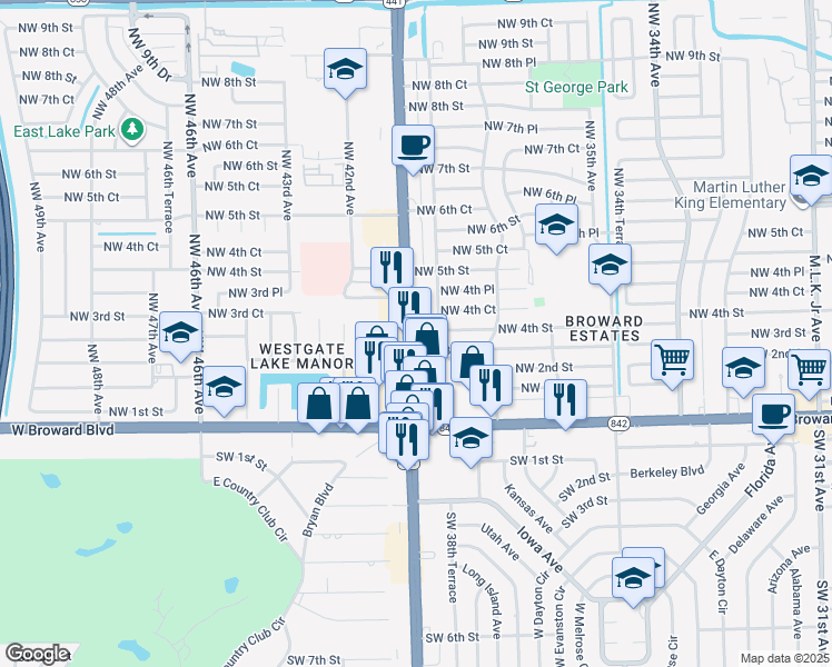 map of restaurants, bars, coffee shops, grocery stores, and more near 340 U.S. 441 in Plantation