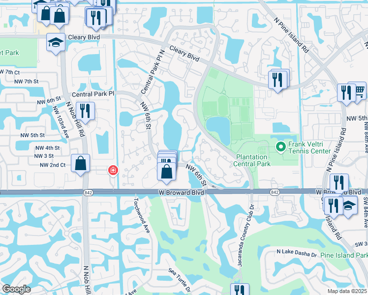 map of restaurants, bars, coffee shops, grocery stores, and more near 233 Northwest 95th Avenue in Plantation