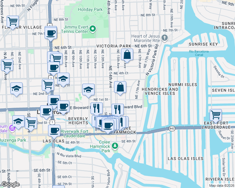 map of restaurants, bars, coffee shops, grocery stores, and more near in Fort Lauderdale