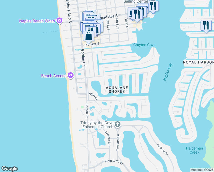 map of restaurants, bars, coffee shops, grocery stores, and more near 1979 4th Street South in Naples