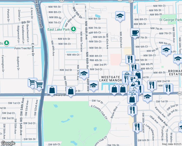 map of restaurants, bars, coffee shops, grocery stores, and more near 4548 Northwest 3rd Street in Plantation