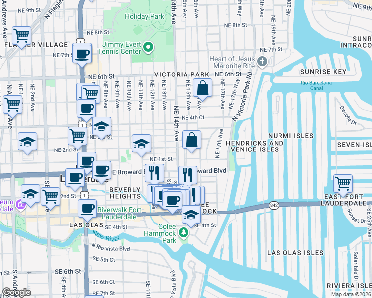 map of restaurants, bars, coffee shops, grocery stores, and more near in Fort Lauderdale