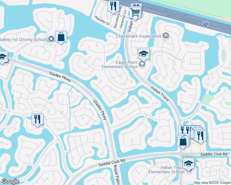 map of restaurants, bars, coffee shops, grocery stores, and more near 531 Cascade Falls Drive in Weston