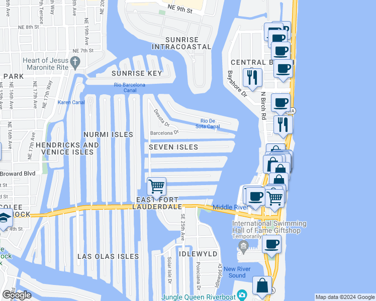 map of restaurants, bars, coffee shops, grocery stores, and more near 2506 Sea Island Drive in Fort Lauderdale