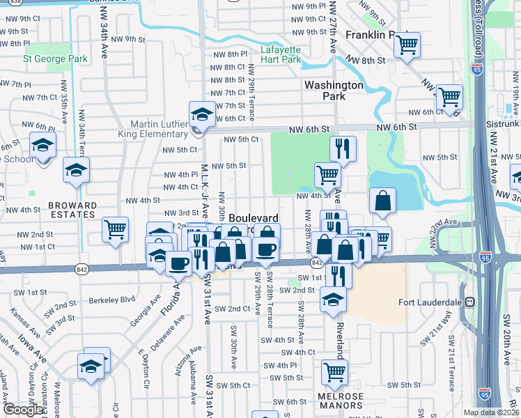 map of restaurants, bars, coffee shops, grocery stores, and more near 272 Northwest 29th Avenue in Fort Lauderdale