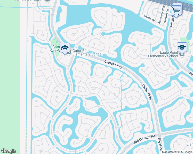 map of restaurants, bars, coffee shops, grocery stores, and more near 1610 Orchid Bend in Weston