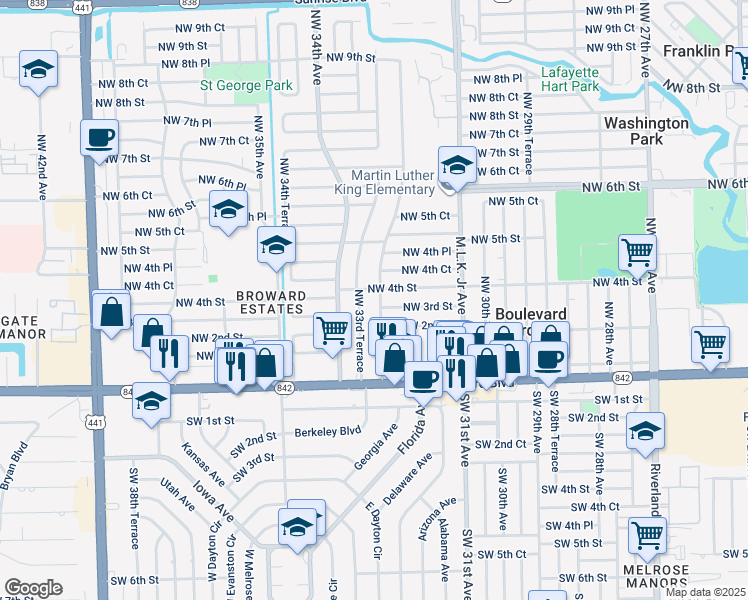 map of restaurants, bars, coffee shops, grocery stores, and more near 230 Northwest 33rd Avenue in Fort Lauderdale
