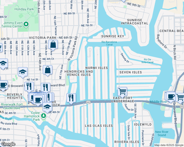 map of restaurants, bars, coffee shops, grocery stores, and more near 93 Isle of Venice Drive in Fort Lauderdale