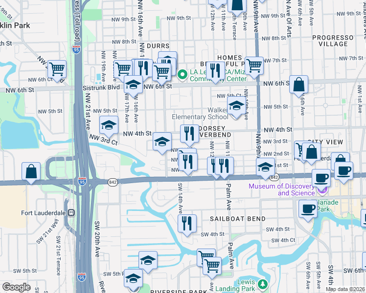 map of restaurants, bars, coffee shops, grocery stores, and more near 1408 Northwest 3rd Street in Fort Lauderdale