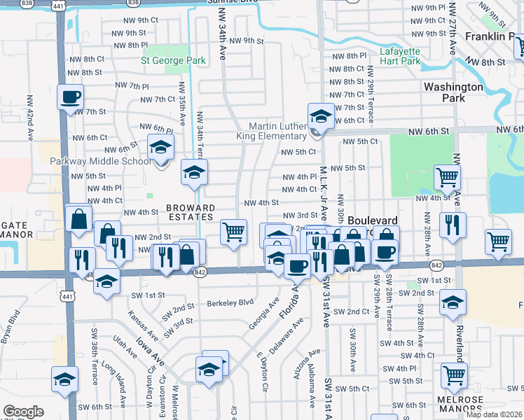 map of restaurants, bars, coffee shops, grocery stores, and more near 230 Northwest 33rd Avenue in Fort Lauderdale