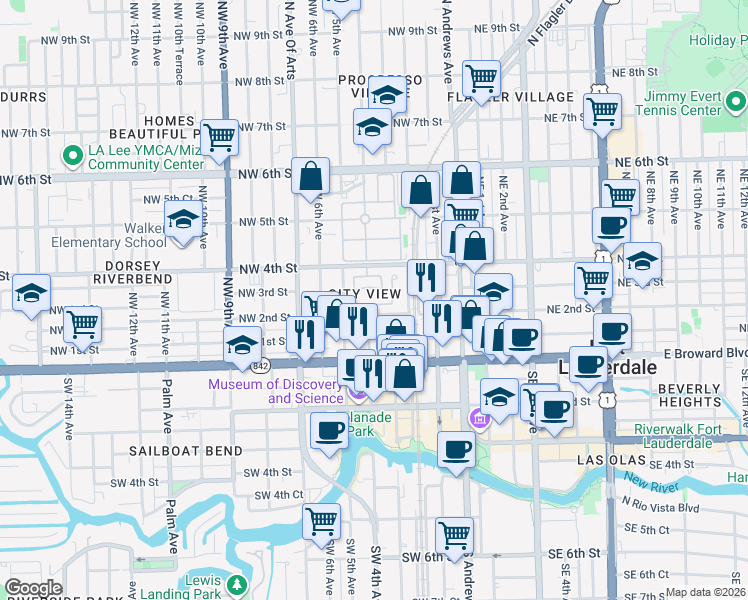 map of restaurants, bars, coffee shops, grocery stores, and more near 237 City View Drive in Fort Lauderdale