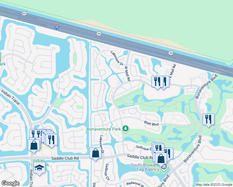 map of restaurants, bars, coffee shops, grocery stores, and more near 16784 Natures Way in Weston