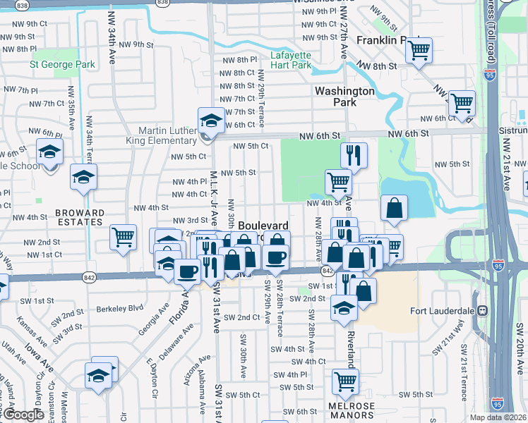 map of restaurants, bars, coffee shops, grocery stores, and more near in Boulevard Gardens