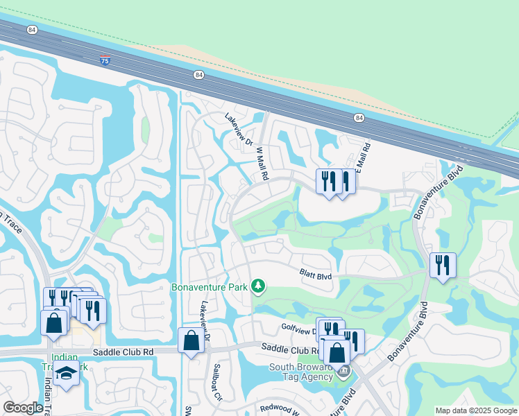 map of restaurants, bars, coffee shops, grocery stores, and more near 16784 Natures Way in Weston
